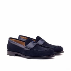 Custom Made Women's Loafers in Navy Blue Luxe Suede and Painted Calf Leather
