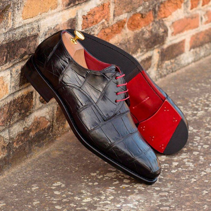 Custom Made Goodyear Welt Derby in Black Genuine Alligator