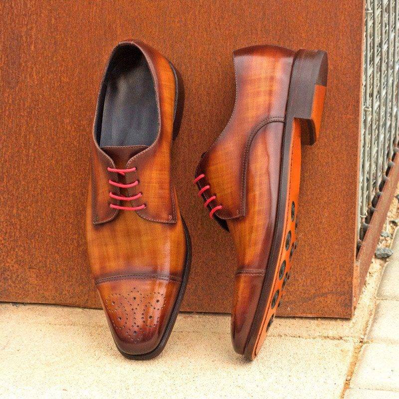 Custom Made Derby in Italian Raw Crust Leather with Cognac and Brown Papiro Hand Patina