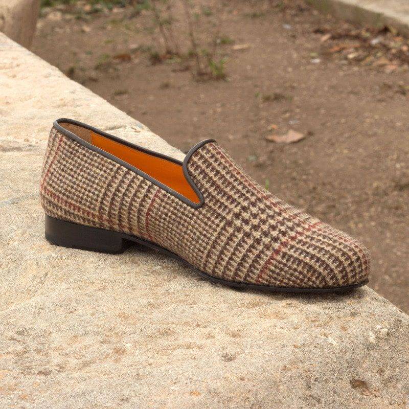 Custom Made Wellington Slippers in Wool Tweed with Brown Calf Leather