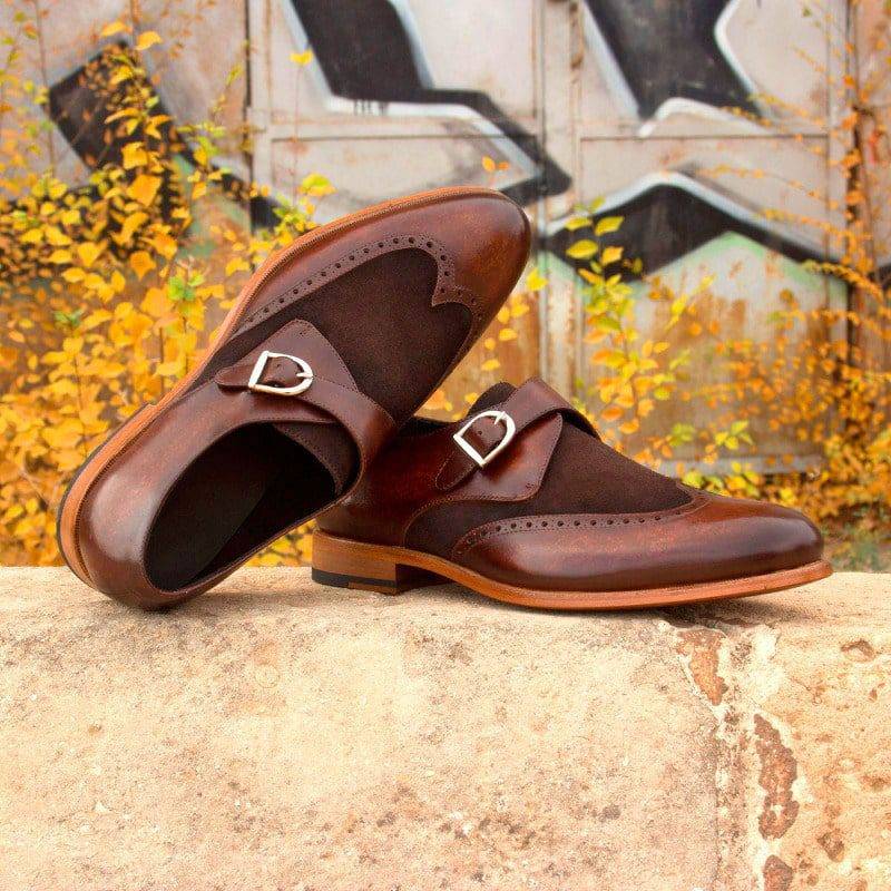 Custom Made Single Monks in Brown Marble Hand Patina and Dark Brown Luxe Suede
