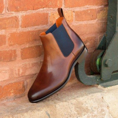 Custom Made Chelsea Boot Classic in Burnished Medium Brown Painted Calf Leather