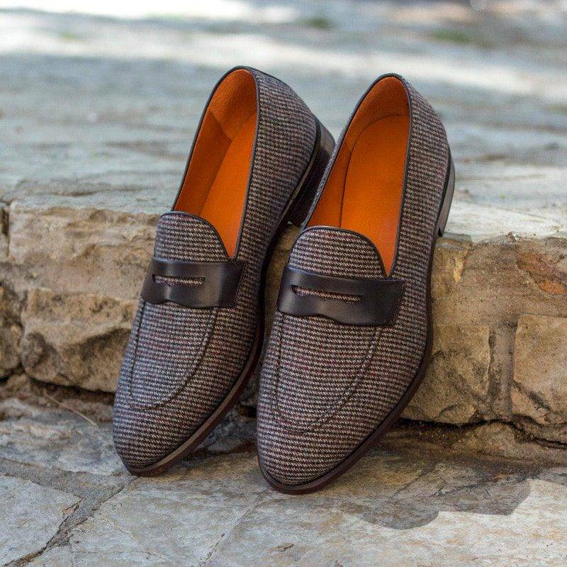 Custom Made Loafers in Tweed Sartorial with Dark Brown Box Calf Leather Mask