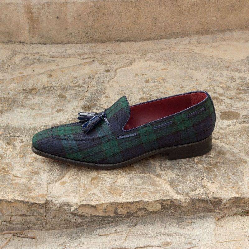 Custom Made Loafers in Blackwatch with Denim and Cobalt Blue Patent Leather