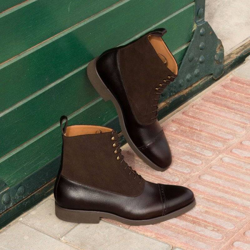 Custom Made Balmoral Boot in Dark Brown Luxe Suede, Painted Calf and Pebble Grain Leather
