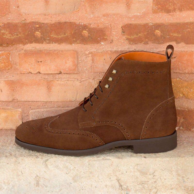 Custom Made Military Brogue Boot in Medium Brown Luxe Suede