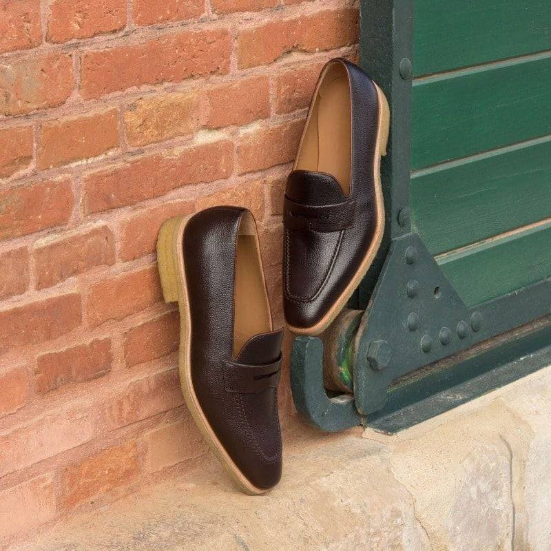 Custom Made Loafers in Dark Brown Pebble Grain and Medium Brown Painted Calf