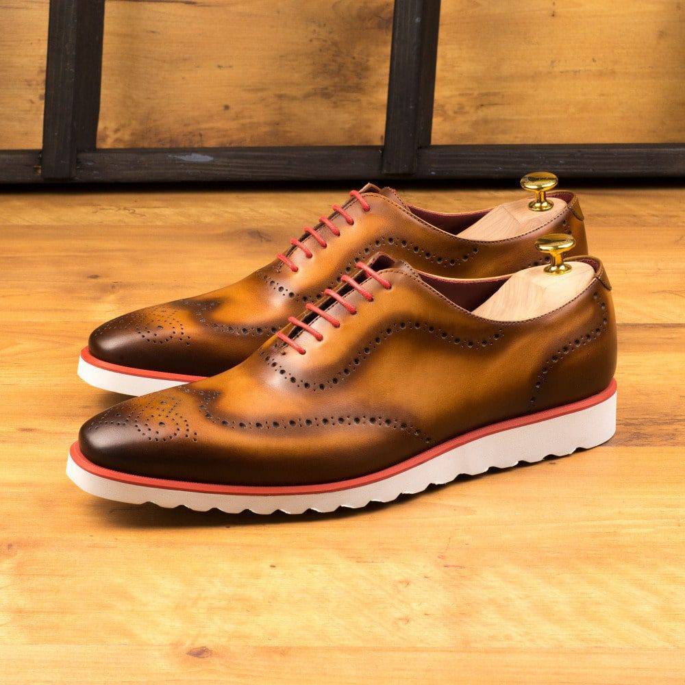 Custom Made Whole Cut Dress Shoes in Burnished Cognac Painted Calf Leather