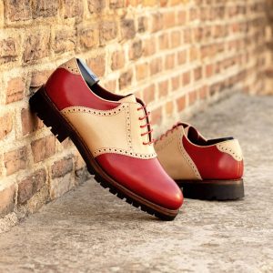 Red and Tan Men's Saddle Shoes with Chunky Soles