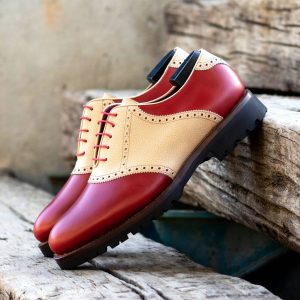Red and Tan Men's Saddle Shoes with Chunky Soles
