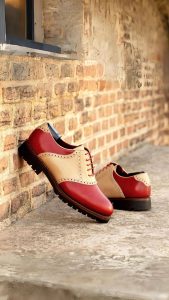 Red and Tan Men's Saddle Shoes with Chunky Soles