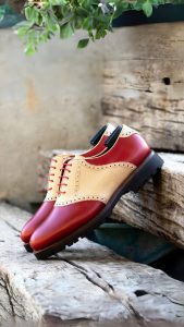 Red and Tan Men's Saddle Shoes with Chunky Soles