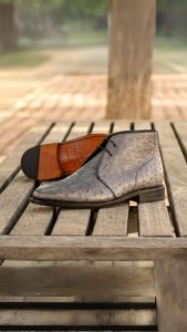 Grey Ostrich Skin Men's Chukka Boots