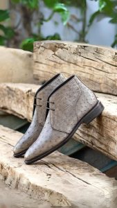 Grey Ostrich Skin Men's Chukka Boots