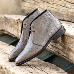 Grey Ostrich Skin Men's Chukka Boots