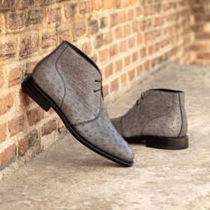 Grey Ostrich Skin Men's Chukka Boots