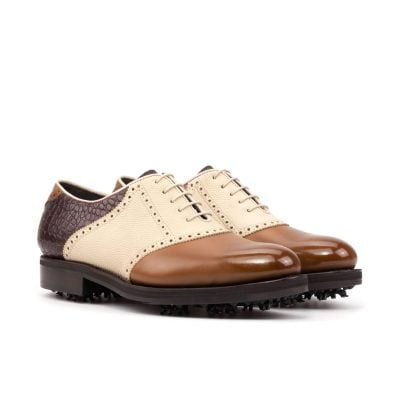 Brown and White Men's Saddle Golf Shoes