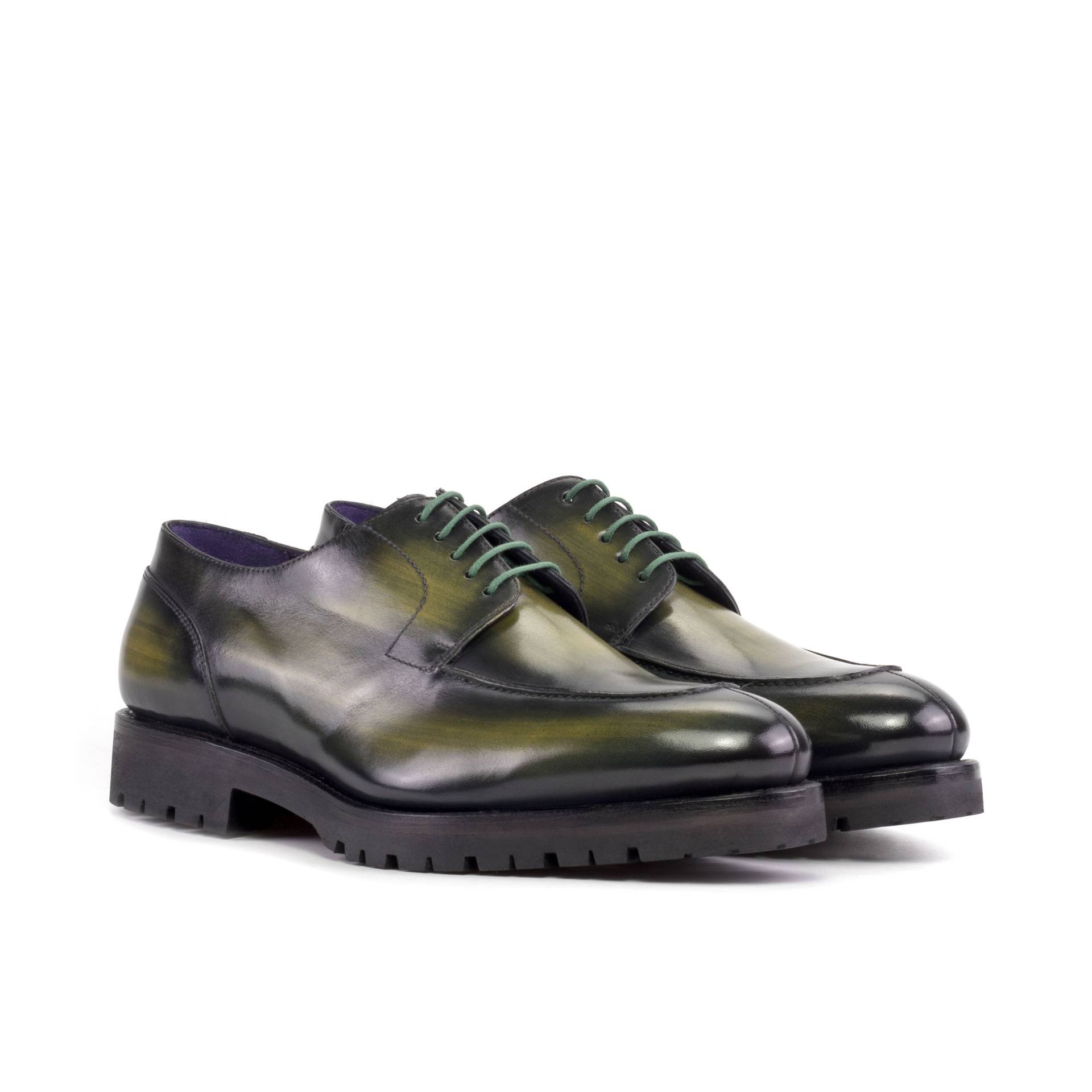 Green Hand Patina Men's Split Toe Derby Shoes